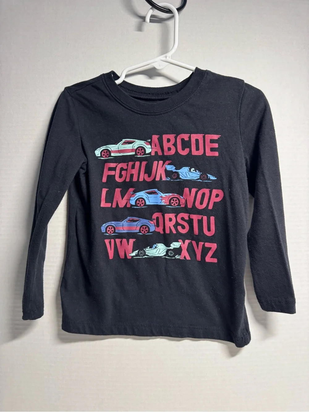 OshKosh B'gosh Black Long-Sleeve Tee with Pink Alphabet & Blue Cars